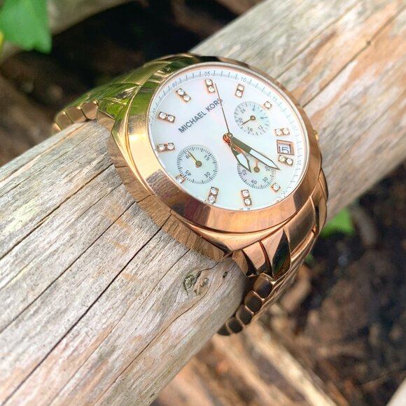 Michael Kors MK5336 Rose Gold/Chronograph/Gemmed Dial Women's Bracelet Watch - Picture 1 of 6